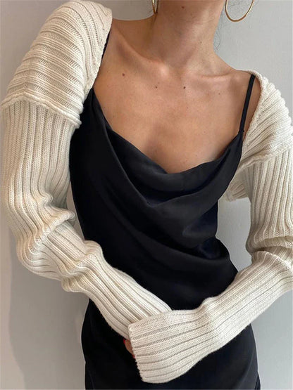 lovwvol White Women Sweater Shrugs Cropped Top Full Lantern Sleeve Knitwear Pullover Sexy Summer High Street Outwear Spring