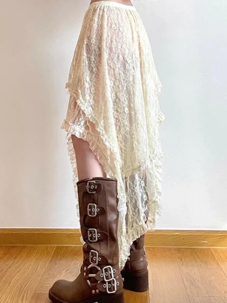 lovwvol Lace Skirts Women Summer Clothing Soft 2000s Vintage Clothing Streetwear Y2k Trendy Korean Style Loose Ladies Party