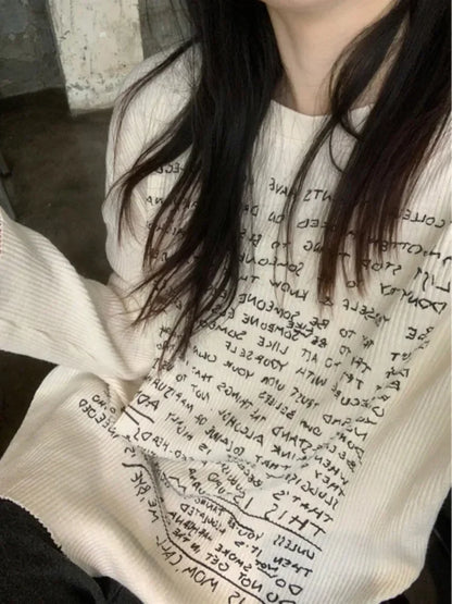 Harajuku Basic Letter Print Autumn T-shirts Casual O Neck Loose All Match Tops Women Oversized Y2k Aesthetic Fashion Tees