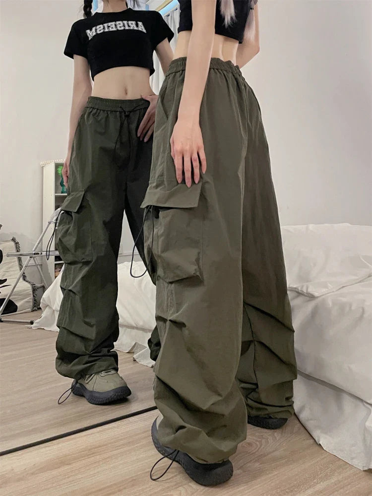 lovwvol Y2K Cargo Pants Women Vintage Baggy Parachute Korean Streetwear Sweatpants Harajuku Casual Wide Leg Jogger Pants Summer