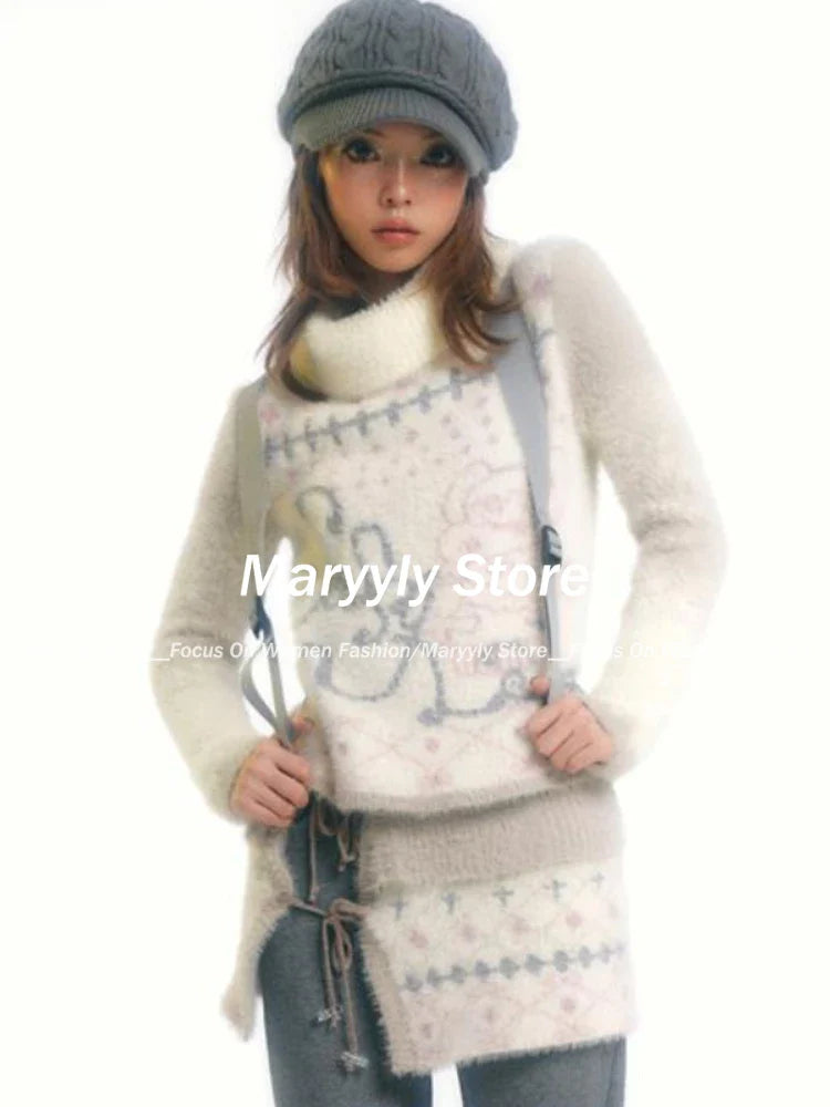 lovwvol Y2k Harajuku Sweater Women Japanese 2000s Vintage Style Slim Print Knitted Pullovers Autumn Winter Warm Knitwear Aesthetic New