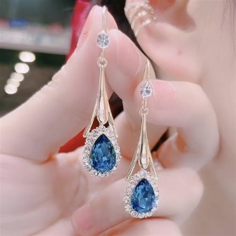 Exquisite Opal Flower Earrings For Women Rhinestone Long Tassel Zircon Earring Girls Wedding Party Temperament Jewelry New