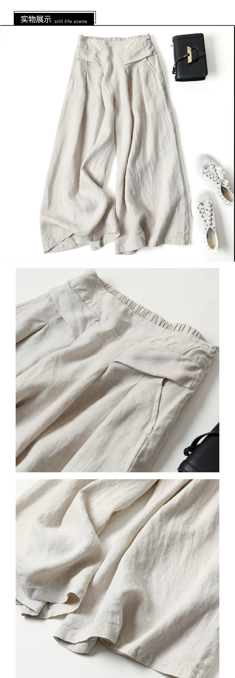 Women Pants Solid High Waist Cotton Linen Wide Pants Summer Casual Pants for Women Fashion Loose Women's Classic Pants