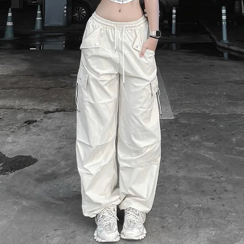 lovwvol Women Baggy Cargo Pants Summer Y2k Streetwear Hip Hop Parachute Sweatpants Harajuku Oversize Casual Jogger Wide Trousers