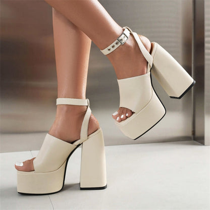 Black Ladies Super Chunky High Heels Platform Sandals For Women Summer  Open toe Party Thick Heel Punk Style Shoe White