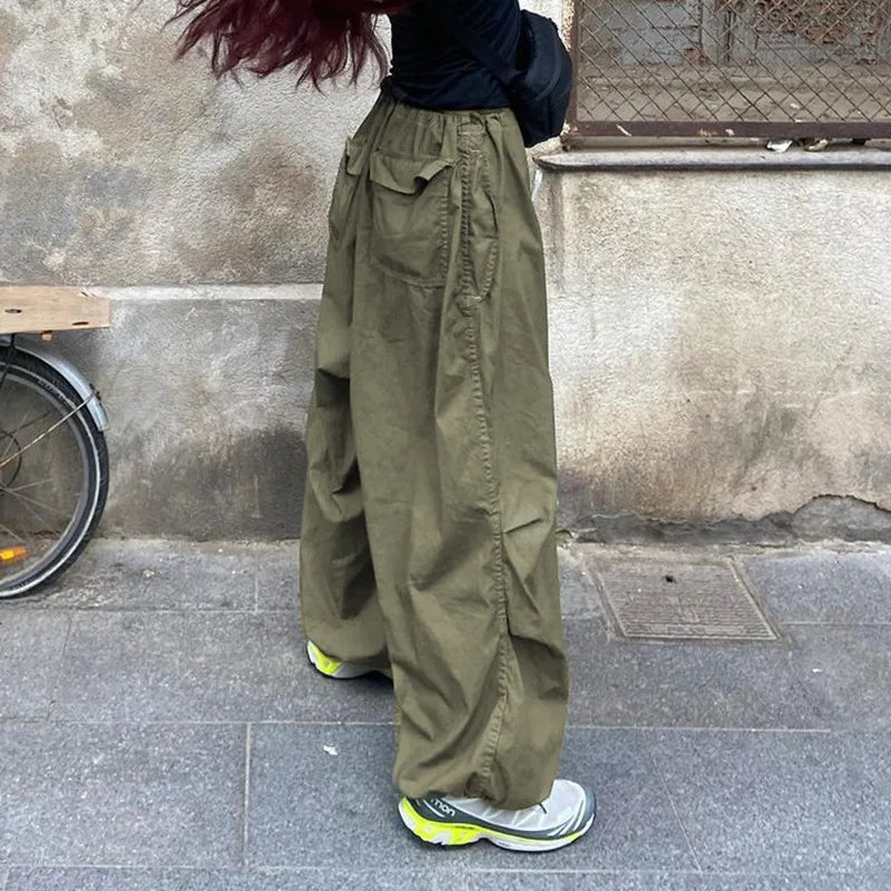 lovwvol Techwear Sweatpants Women Baggy Hip Hop Parachute Cargo Pants Y2k Low Waist Streetwear Casual Loose Wide Leg Joggers Pants