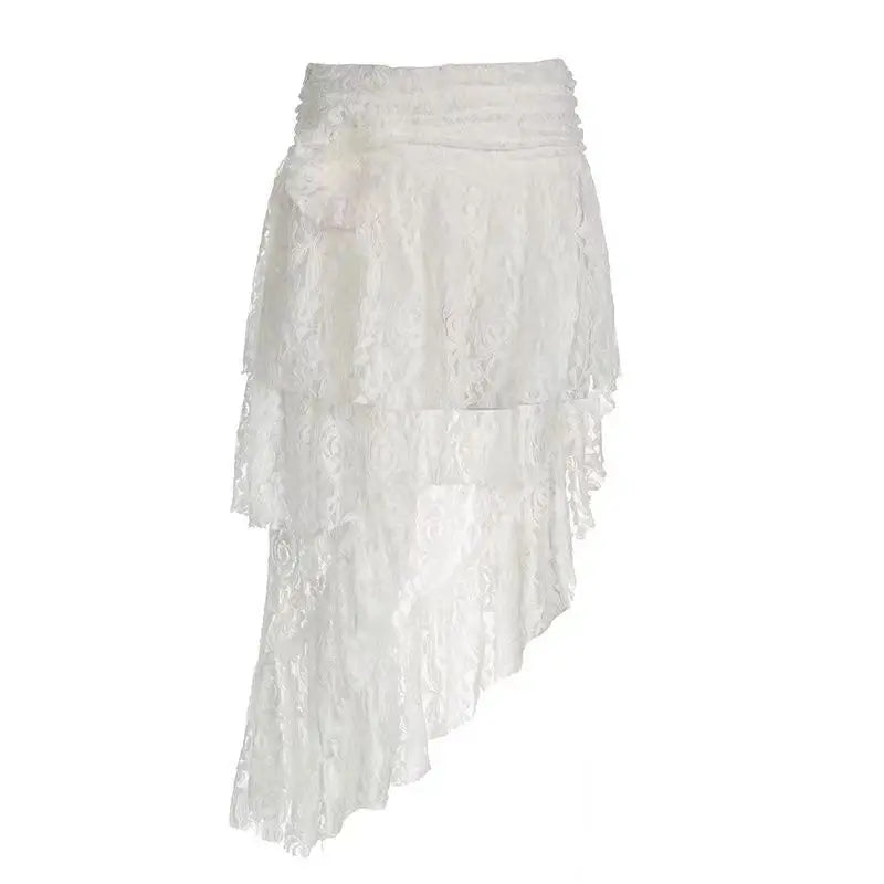 lovwvol Women's White A-line Lace Rose Skirt Vintage Aesthetic Y2k Mini Skirt Harajuku Korean Streetwear Skirt 2000s Clothes Summer 2024