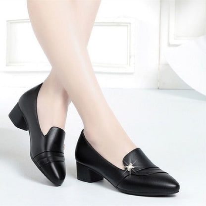 Zapatos Zama Women Cute Black Pu Leather High Quality Square Heel Shoes Lady Beige Office Spring & Autumn Cute Shoes