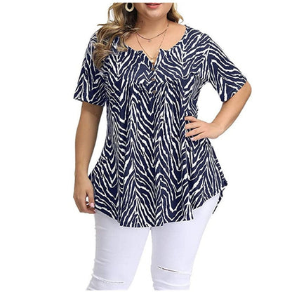 5XL Casual Summer T Shirt Women Boho V-Neck Print Floral Tshirt Plus Size Short Sleeve Leopard Tops Oversize Button Tee Top