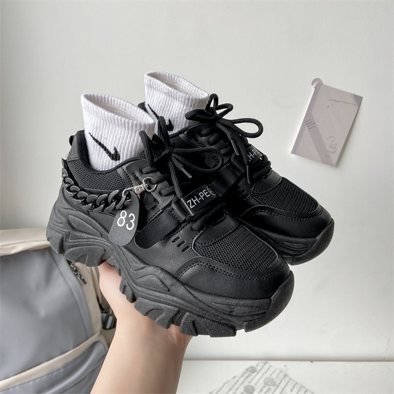 Women's Chunky Sneakers Thick Bottom Platform Chain Vulcanize Shoes Fashion Breathable Casual Walking Shoe for Woman Female