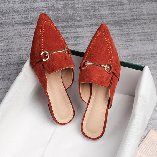 Spring 2023 new women's mules Pointed slippers outdoors Muller Fashion metal design Office casual shoes Large size 41-43