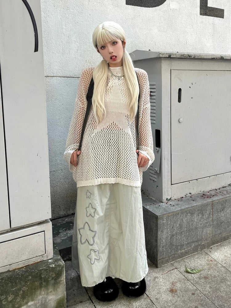 Hollow Knitwear Y2k Aesthetic Thin Sweater Harajuku Streetwear Punk See Through Tops Jumper Ropa De Mujer Fairy Grunge