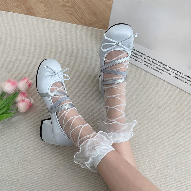 Women's Shoes  Mary Jane Women's High Heels Fashion Party Pumps Women Elegant Butterfly-knot Shallow Shoes Ladies