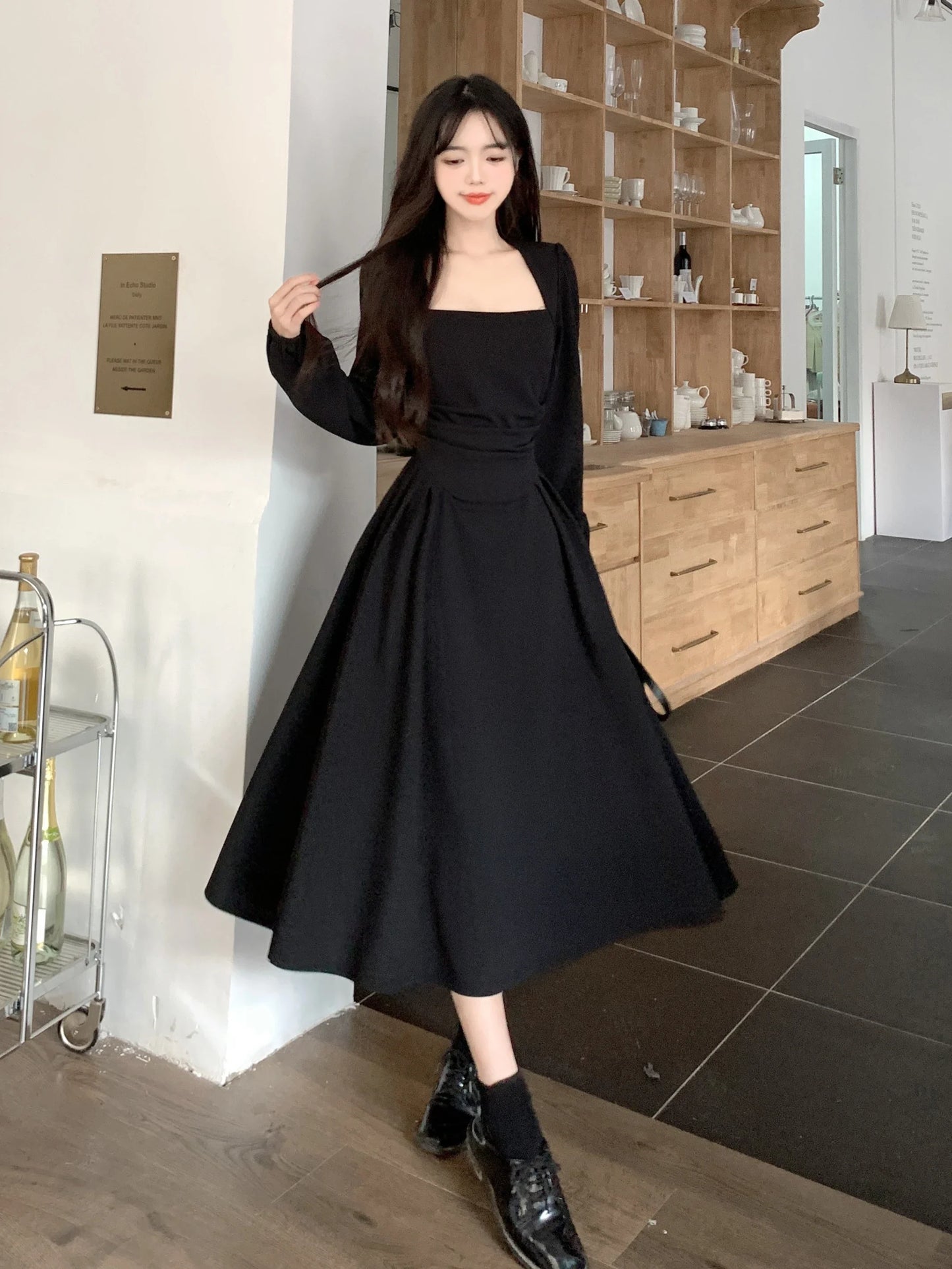 lovwvol Summer Elegant Party Casual Lady Long Dresses Retro Folds Puff Sleeves Fashionable Sexy Design Slimming Waist Green Dress