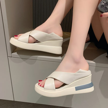 Summer Wedges Platform Sandals Women Fashion Hollow Out Thick Bottom Beach Shoes Woman New Non-slip Slip on Sandalias