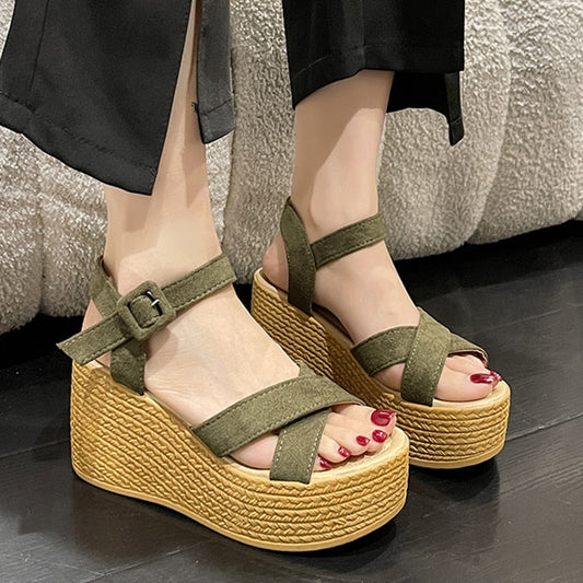 Ankle Straps Wedges Sandals Women Summer 2023 Chunky Platform Sandals Woman Plus Size 42 Light Anti-Slip Beach Sandalias