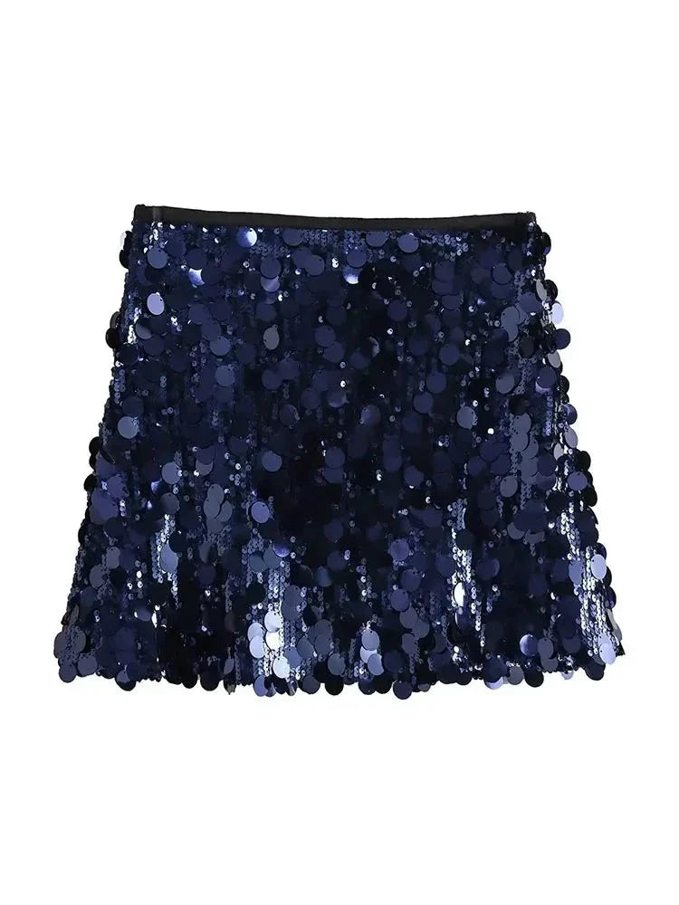 Summer Female Sequined Solid Mini Skirts Y2k Shinning Sexy Streetwear Slim Fit High Waist Chic Women's Vintage Skirts