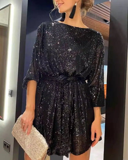 lovwvol Party Dress Woman Clothes Vestidos Sexy Autumn Sequin Mini Dresses Ladies Vintage Elegant Loose Women Dress Robe Femme Fashion