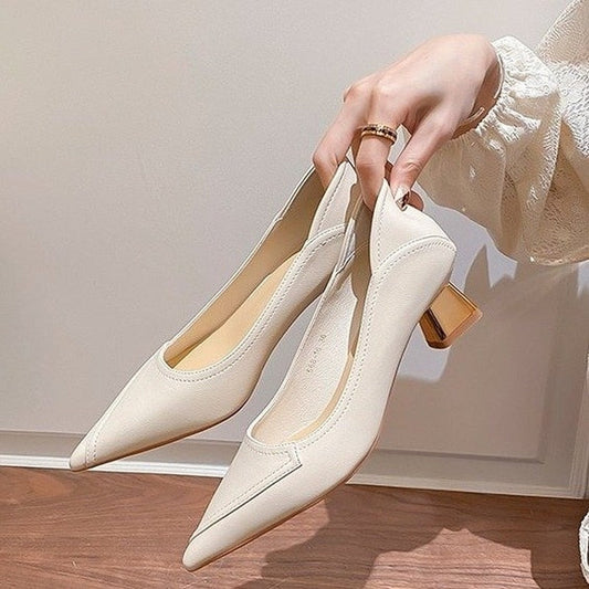 High Heels Women Trend Pumps Chunky Low Shoes Pointed Elegant Medium Heel Shoes Dress Party Weddings Bridal White Black