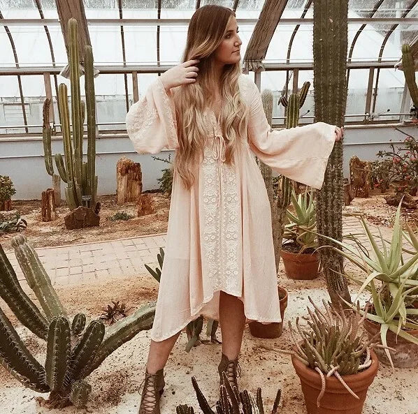 lovwvol TEELYNN long sleeve dresses Women tunic Vintage floral Embroidered Cotton Long Dress vestidos Casual Hippie Boho Asymmetric robe