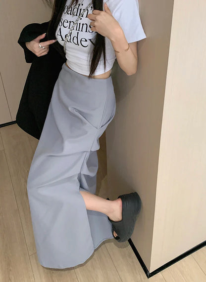 High Waist Split Women Skirts Y2k Aesthetic  Spring Solid Irregular Harajuku Skirt Slim All Match Casual Fashion Faldas