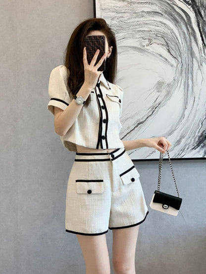 Casual Fashion Shorts Suit Women's Summer Slim Shorts And  Short-sleeved Tops Western Style Outfits 2-piece Set For Office