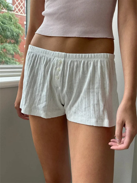 lovwvol Y2K Print Shorts Women Front Buttons Elastic Waist Casual Homewear Summer Vintage Lace Short Pants Bottoms Streetwear