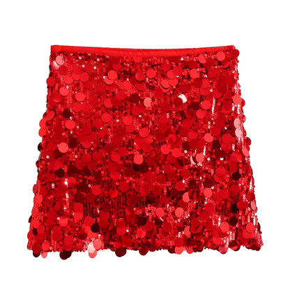 Summer Female Sequined Solid Mini Skirts Y2k Shinning Sexy Streetwear Slim Fit High Waist Chic Women's Vintage Skirts