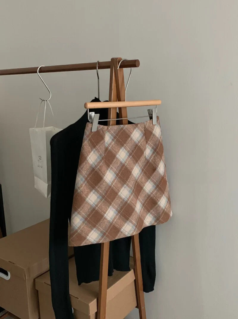 lovwvol  American Retro Plaid Skirt High Waist Slim Fit Office Lady Y2K Streetwear Classical A-Line Skirt 2000s Aesthetic Autumn Winter