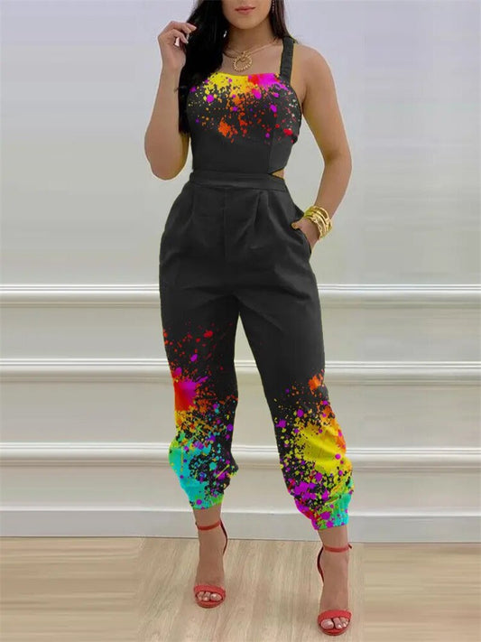 Ladies Off Shoulder Sleeveless Jumpsuit Summer Women Casual Solid Rompers Streetwear Long Playsuits Overalls With Pockets