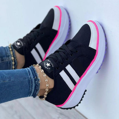 lovwvol Summer Platform Women's Canvas Sneakers Casual Running Walking Ladies Shoes Flat Platform Round Toe Increasing Footwear