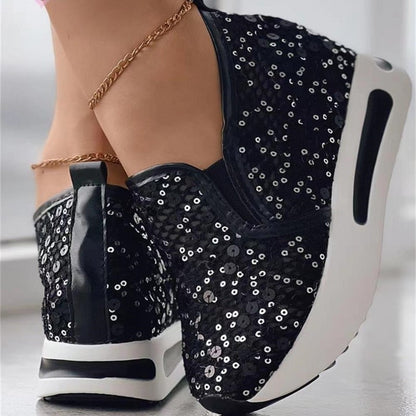 Contrast Sequin Lace Muffin Slip-On Sneakers