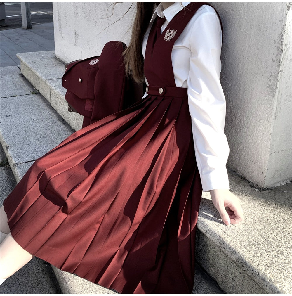 Students Ceylon Black Tea Japanese Girl's Long Pleated Dress Summer Women's Sleeveless Pinafore Dress JK High School Uniform