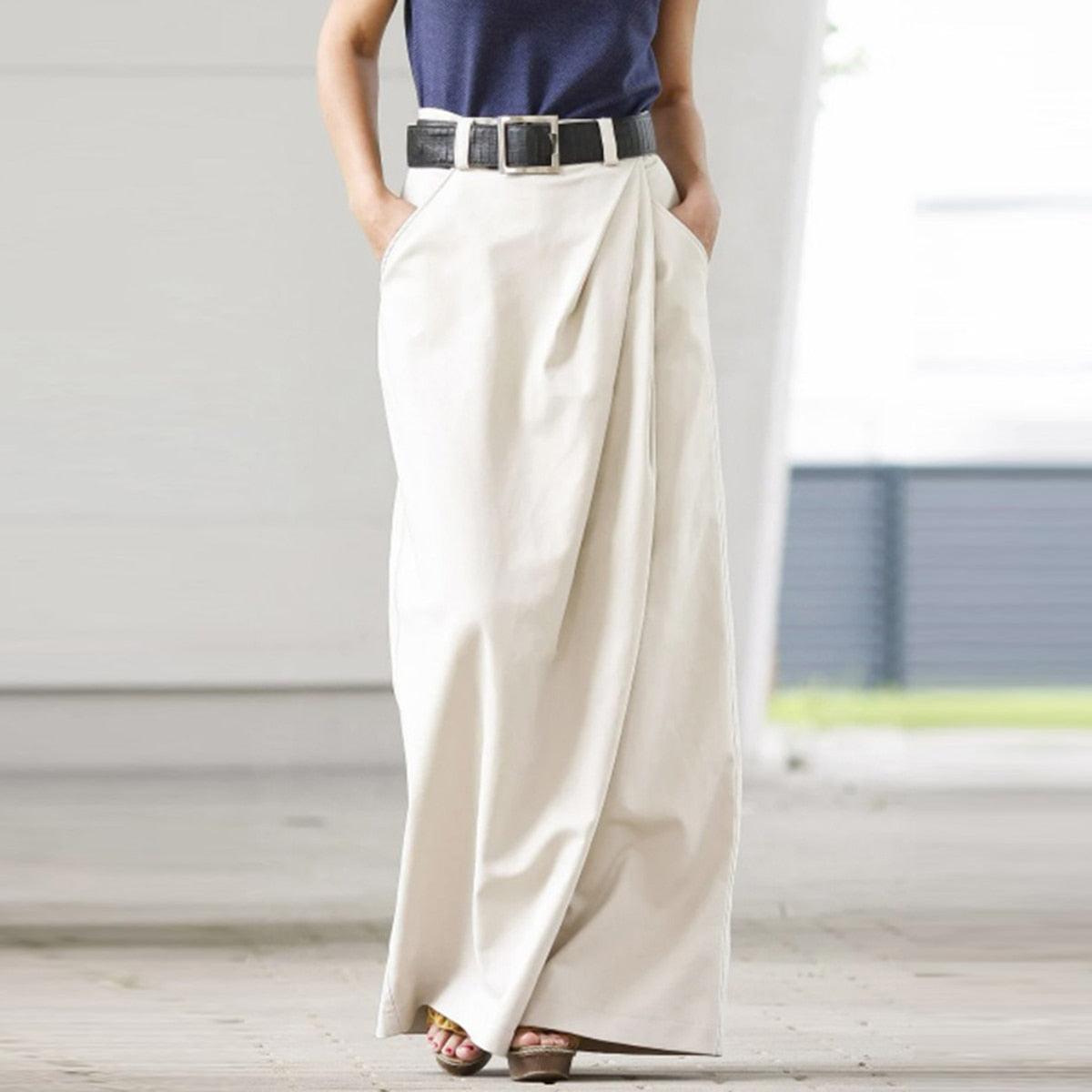 Spring Female Fashion Elegant Original Solid Color White Black Simple Loose Solid Color Wide Leg Pants for Women