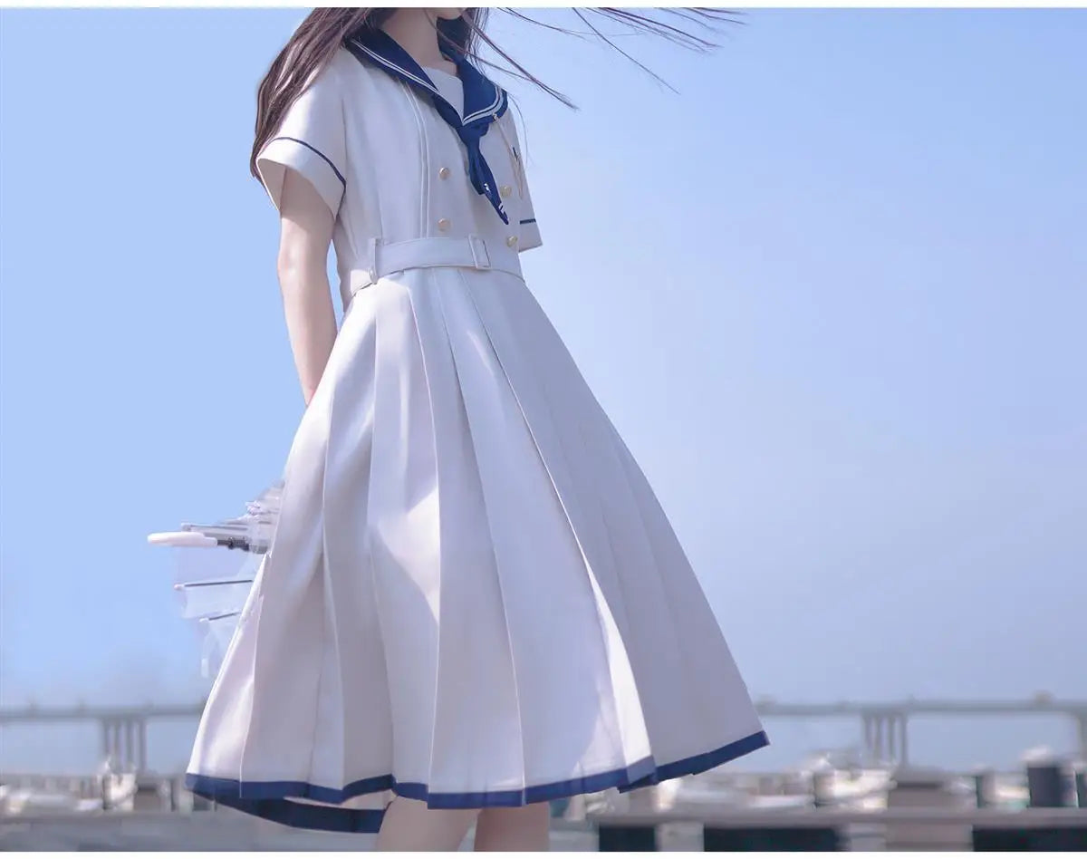 Preppy Sweet Woman Dress Sailor Collar Kawaii Vestidos Female Robe Lolita Dresses Summer Cute Women's JK  Kobieta