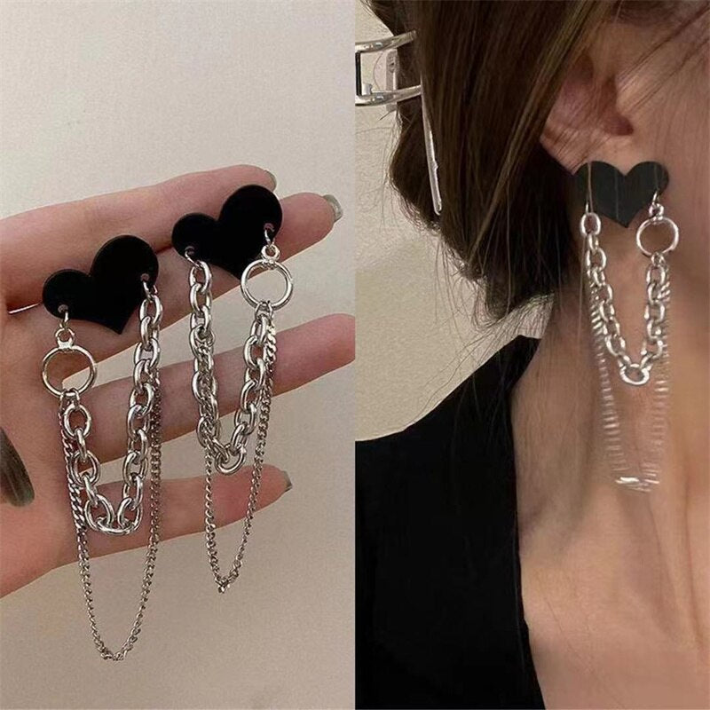 New Metal Heart-Shaped Pearl Earrings For Women Korean Fashion Back Hanging Earring Girls Shiny Zircon Exquisite Jewelry