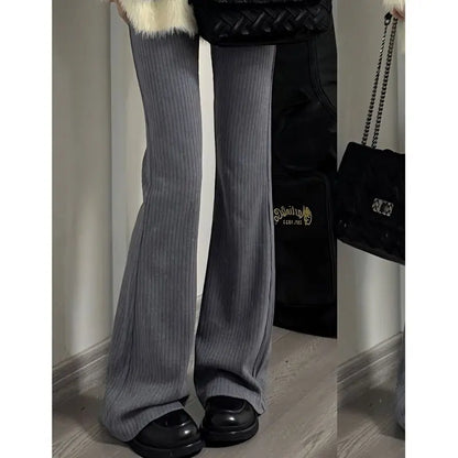 lovwvol   Vintage Gray Flare Pants Women Harajuku Black High Waist Wide Leg Trousers Korean Slim Knit Full Pants Y2K Streetwear