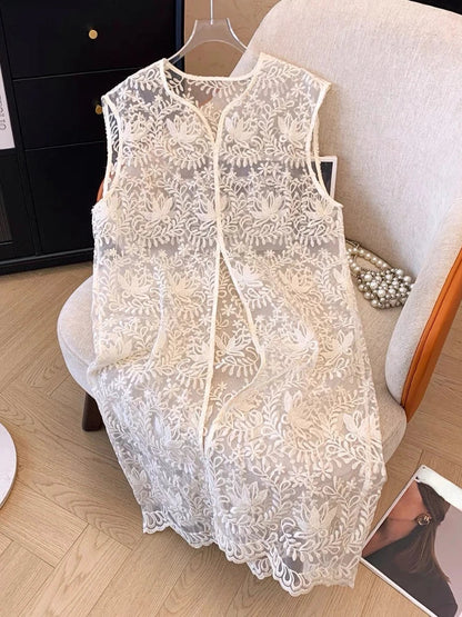 lovwvol Streetwear Summer Sleeveless Sexy Women Dresses Y2k Aesthetic Embroidery Flower Dress Fairy Harajuku Lace Split Grunge Vestidos