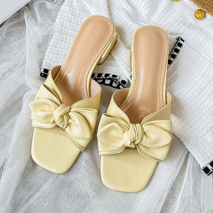 New for summer 2023 Low-heeled slippers for women Fashion brand design casual White bowknot sandals Big yards of shoes 41-43