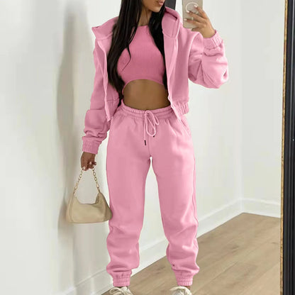 lovwvol Women 3 Piece Sets Casual Long Sleeve Zip Hoodies+Ribbed Tank+High Waist Sweatpants Jogger Pant Suits Sporty Three Pieces Outfit