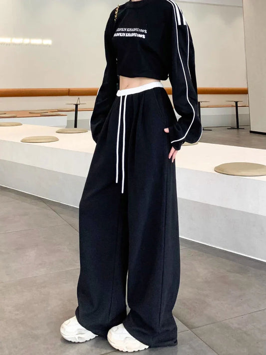 lovwvol Women Y2k Baggy Sweatpants Patchwork Vintage High Waist Korean Streetwear Wide Leg Pants Harajuku Casual Oversize Trousers