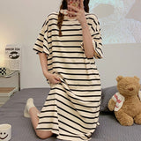 lovwvol New Summer Sleepwear Nightgowns Women Striped Nightdress Ladies Sweet Cute Nightshirt Loose Large Size Home Clothes M-3XL