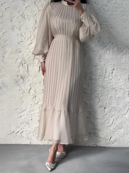 lovwvol  -   New Ruffled Lace-Up Maxi Dress For Women Autumn Flare Sleeve Bandage Fashion High Waist Elegant Party Pleated Long Dress