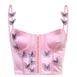 lovwvol Fairycore Butterfly Satin Busiter Corset Top Vintage Aesthetic Y2k Clothes Pink Purple Cami Cropped Tank Tops Fashion Outfits Summer