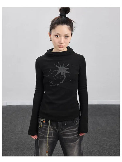 lovwvol  -  Gothic Print Graffiti T Shirt Women Turtleneck Long Sleeve Tee Tops Y2k Vintage Tops 2000s Japanese Streetwear Tshirts