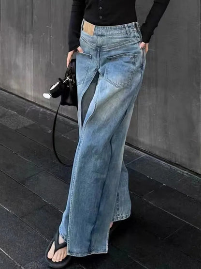 lovwvol  -  Grunge Y2K Ropa Streetwear Cowboy Baggy Jeans Pants Designer Clothes Women Luxury Aesthetic Lady Wide Leg Denim Trousers