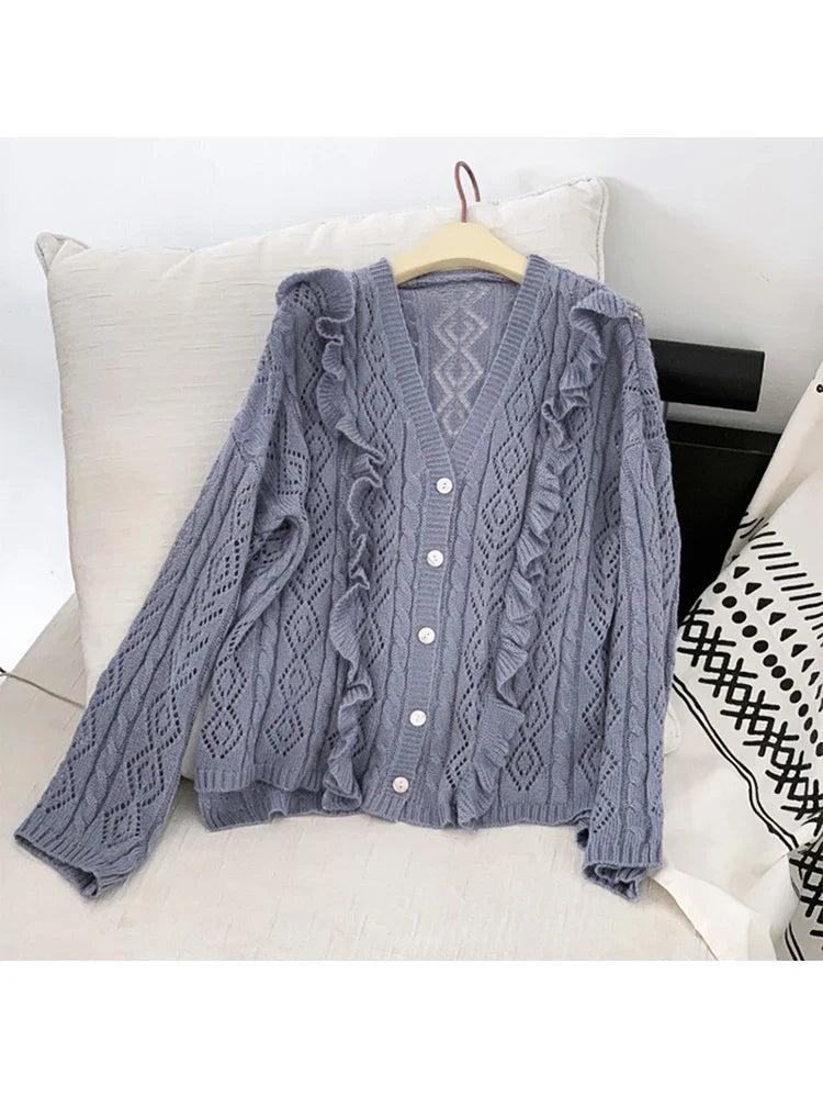 lovwvol High Quality Fashion 2 Piece Set Women Office Lady V-Neck Long Sleeved Knitted Cardigan Kawaii Tank Top Y2K Autumn Winter