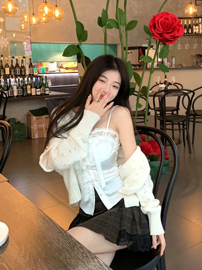 lovwvol Summer Pure Color Lace Camis Blouse Women Casual Party Elegant Sexy Crop Tops Slim Korean Style Fashion Designer Chic Vest