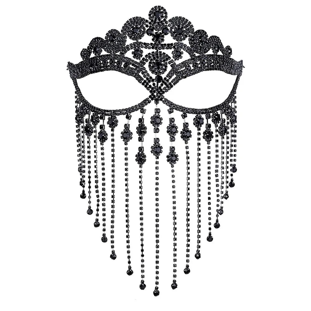 Indian Tassel Veil Mask for Face Women Rhinestone Face Masks Masquerade Dance Party Banquet Decoration Face Accessories Jewelry