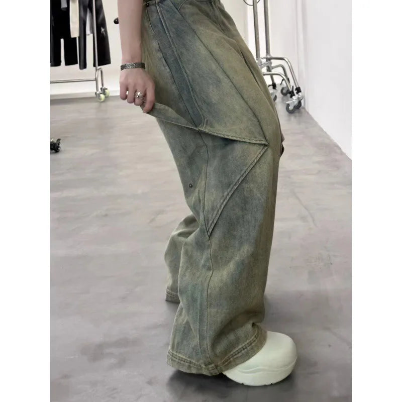 lovwvol Y2k Vintage Jeans Women High Waist Loose Straight Pants Spring Blue Spliced Casual Streetwear Fashion Denim Wide Leg Pants